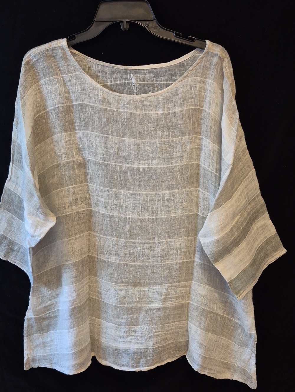 Oversized 100% Linen Striped Top – Light Grey/White